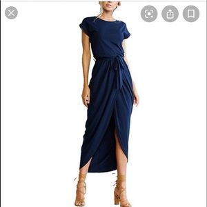XI ZI Angled Split T-Shirt Dress With Belt Tie